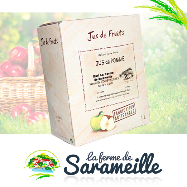Jus de pomme 3 litres Producteur | La ferme de Sarameille Peaugres, Davézieux, Annonay Ardèche Rhône-Alpes
